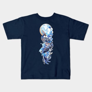 Delicate peacock, moon and clouds Kids T-Shirt